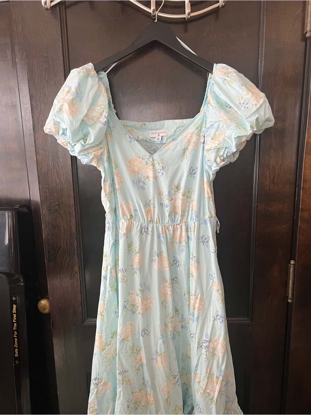 LoveShackFancy Pale Blue Floral Puff-Sleeve Midi Dress - Picture 5 of 6